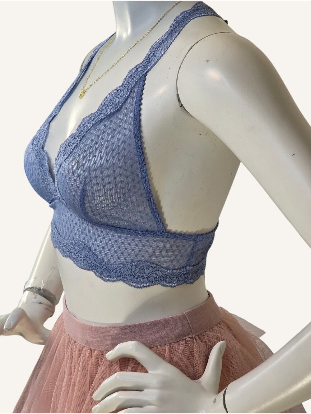 NWT Free People Misty Blue Longline Mesh Lace Bralette XS Balletcore - Picture 4 of 9
